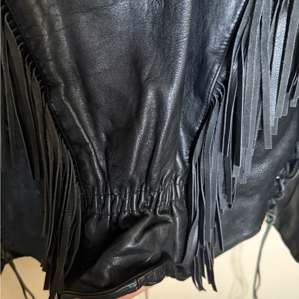 Vintage Wilson's Thinsulate Women's Leather Fringe Rose Design Biker Jacket - Picture 6 of 7
